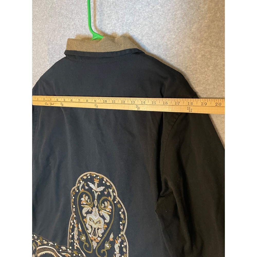 Stonebridge Jacket Button Up‎ Womens Large Embroidered Beaded Cotton Black - Picture 6 of 10